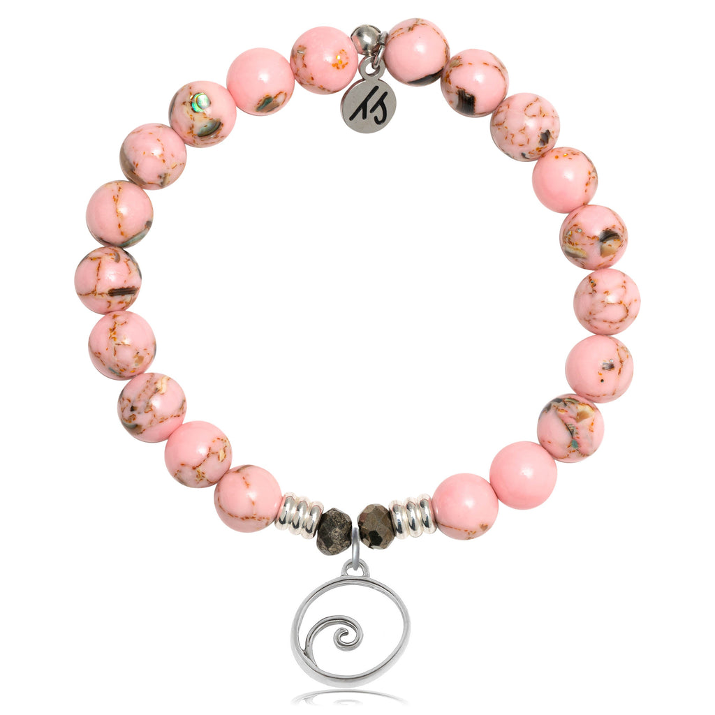 Pink Shell Stone Bracelet with Wave Sterling Silver Charm