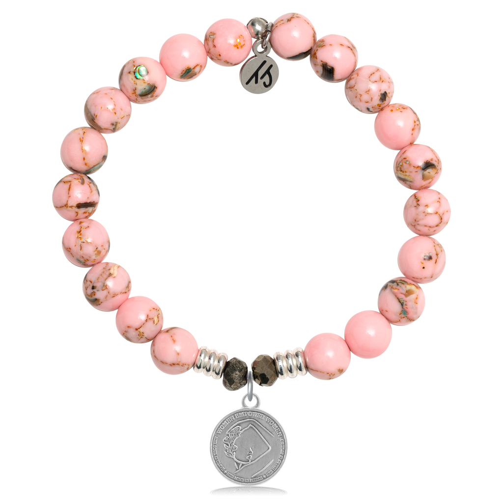 Pink Shell Stone Bracelet with We Are Strong Sterling Silver Charm