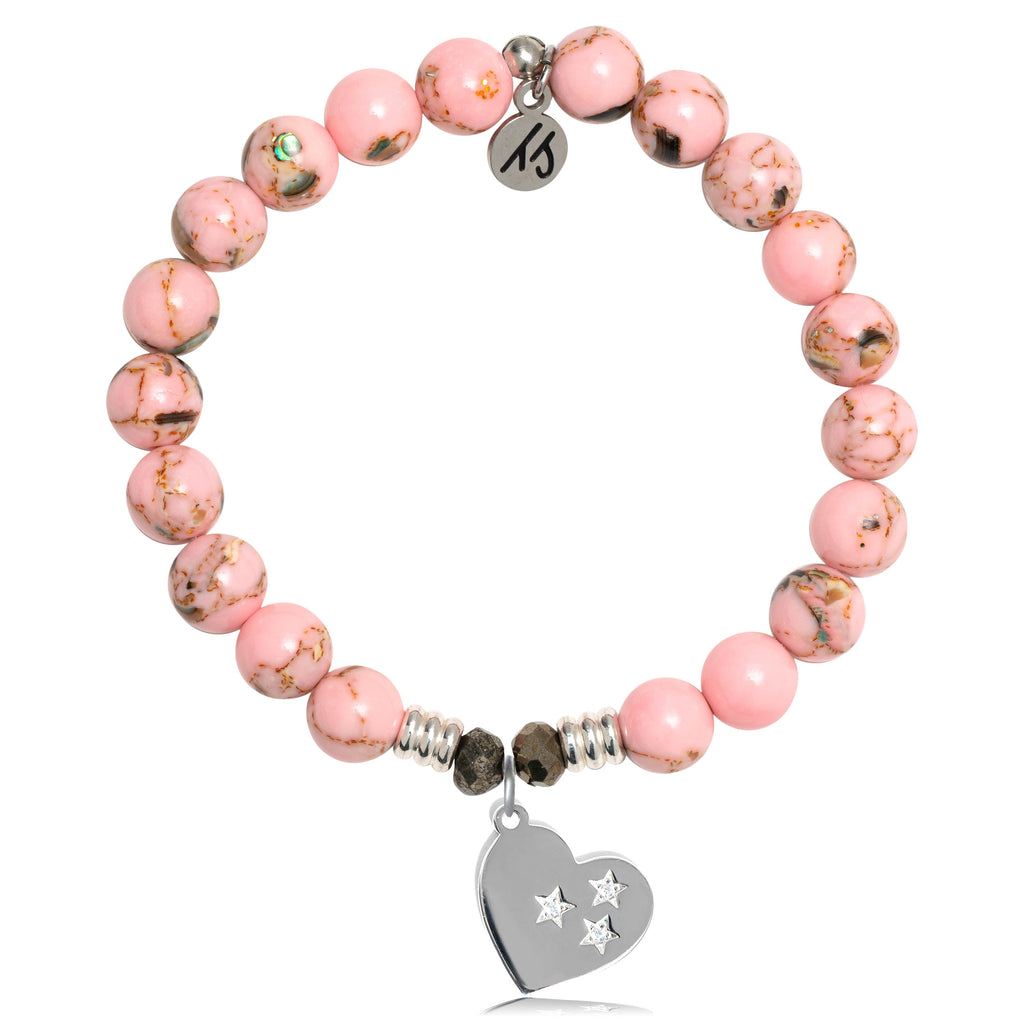 Pink Shell Stone Bracelet with Wishing Heart Sterling Silver Charm