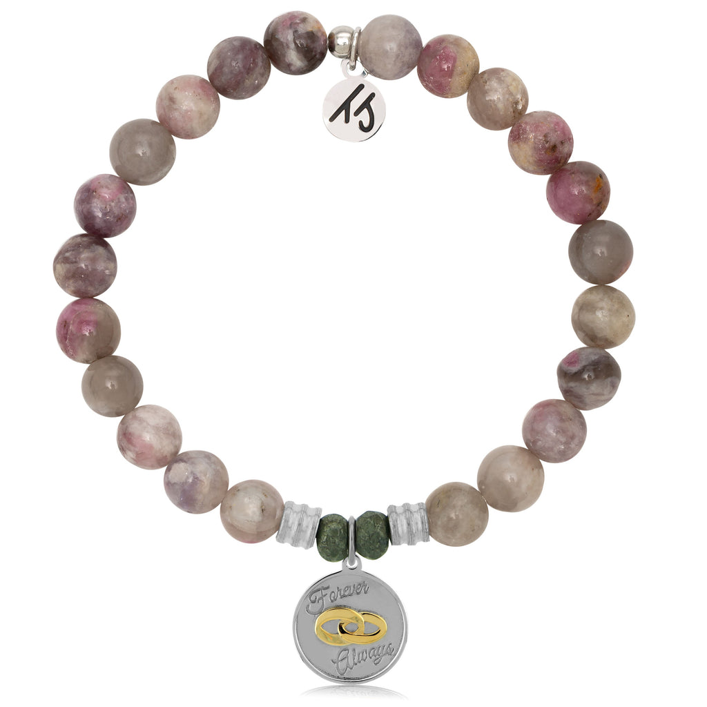Pink Tourmaline Stone Bracelet with Always and Forever Sterling Silver Charm