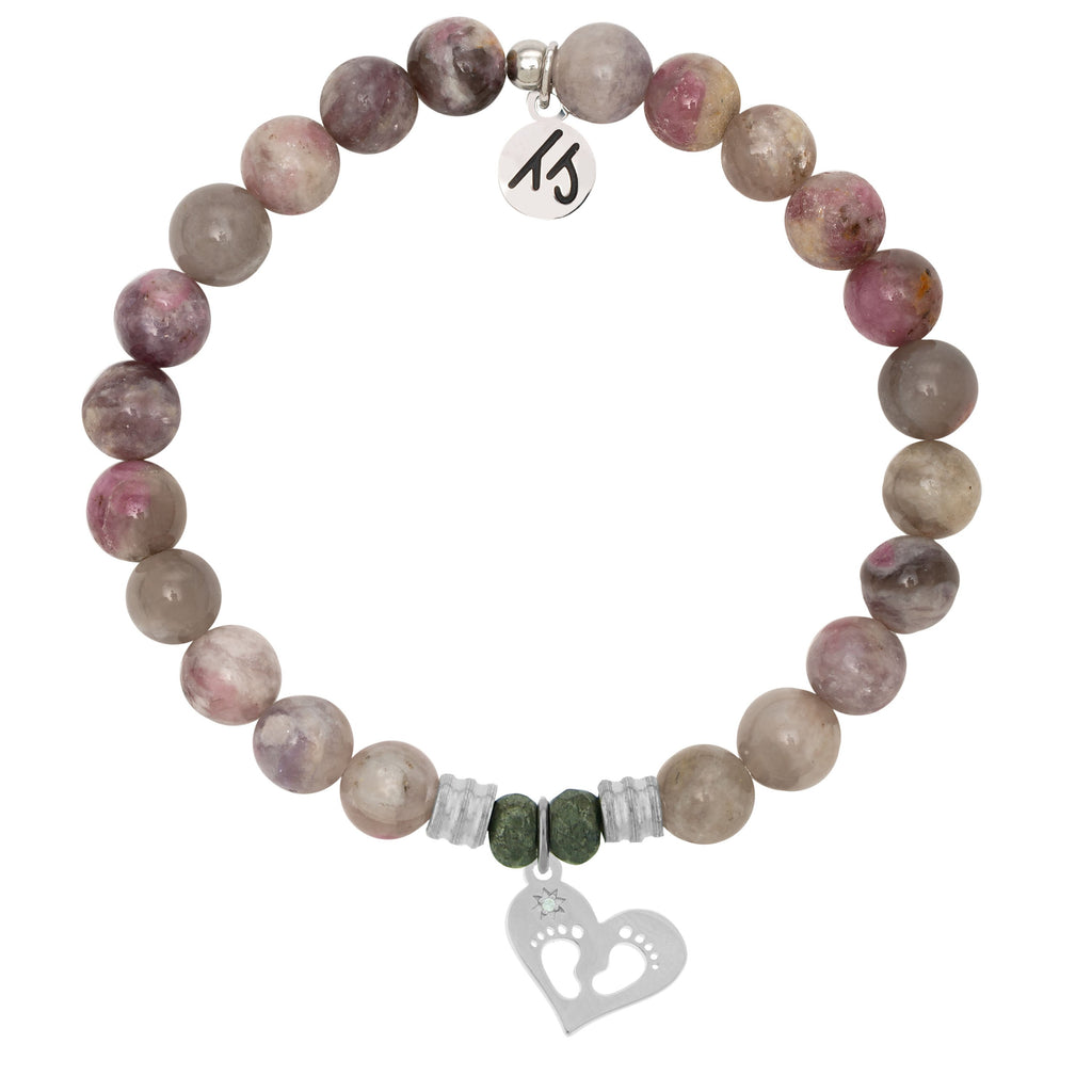 Pink Tourmaline Stone Bracelet with Baby Feet Sterling Silver Charm