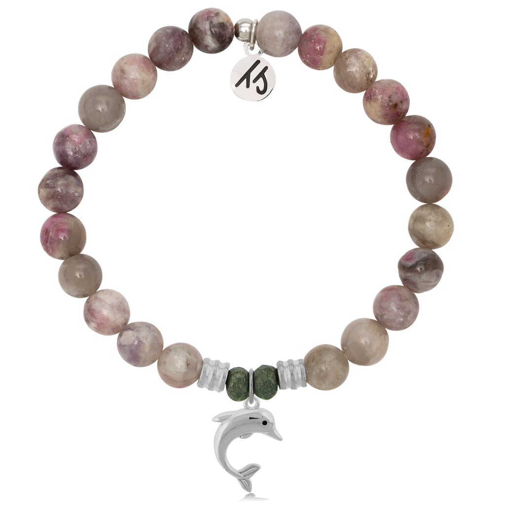 Pink Tourmaline Stone Bracelet with Dolphin Sterling Silver Charm