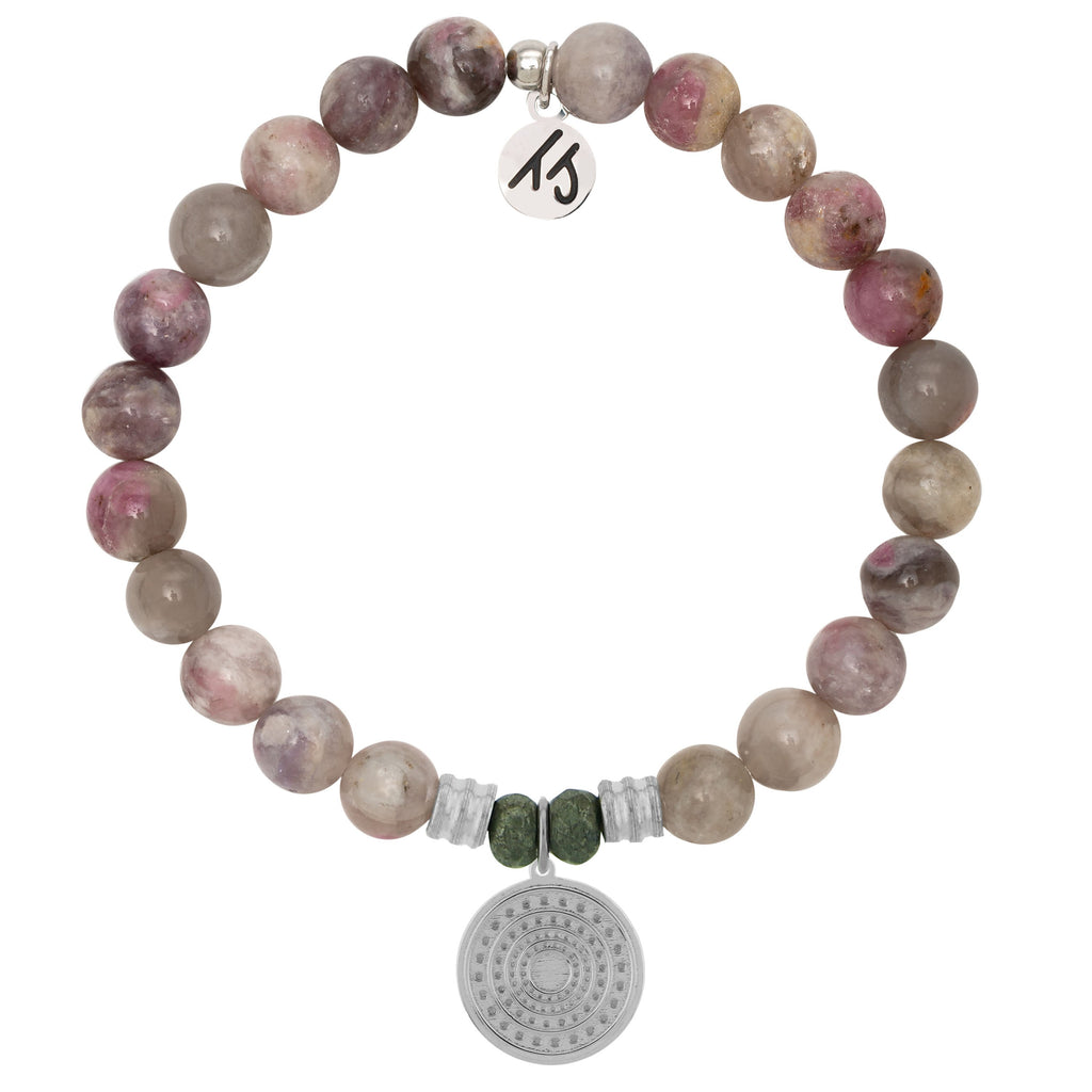 Pink Tourmaline Stone Bracelet with Family Circle Sterling Silver Charm