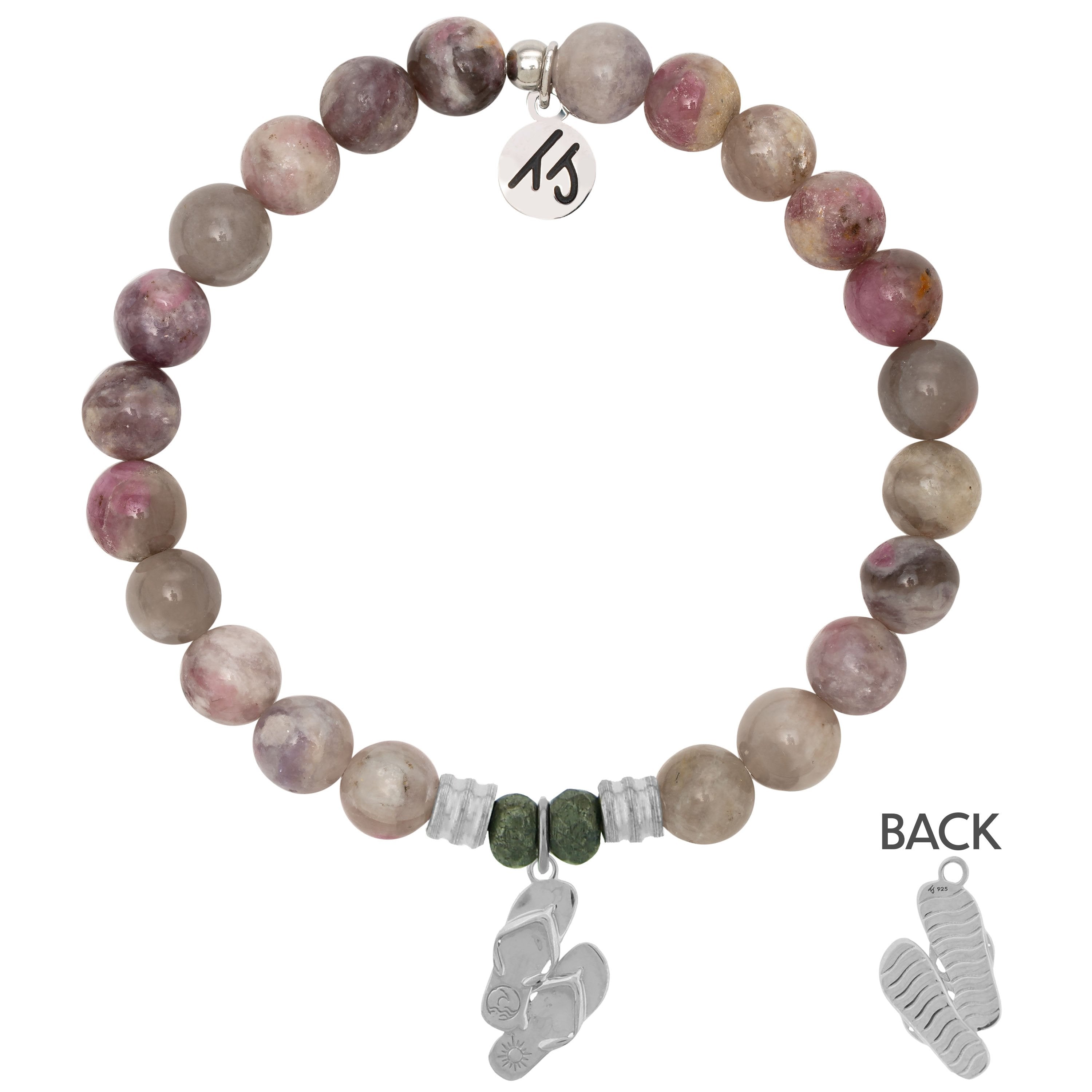 Pink Tourmaline Stone Bracelet with Flip Flop Sterling Silver Charm