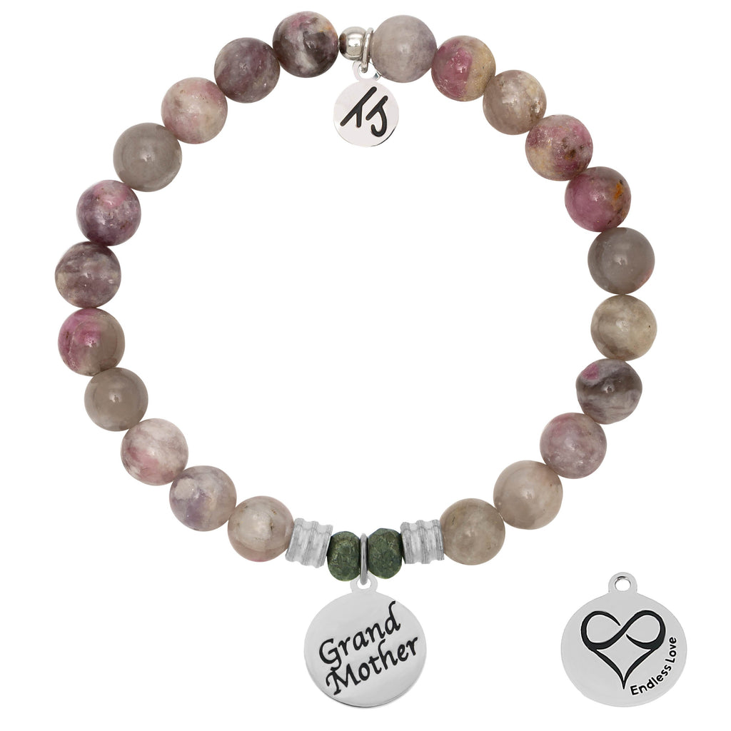 Pink Tourmaline Stone Bracelet with Grandmother Endless Love Sterling Silver Charm