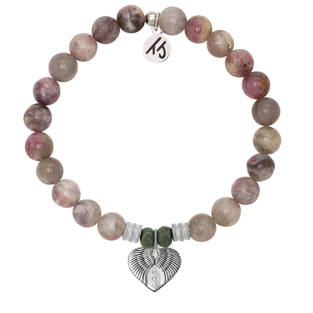 Pink Tourmaline Stone Bracelet with Heart of Angels Sterling Silver Charm
