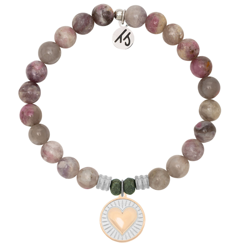 Pink Tourmaline Stone Bracelet with Heart of Gold Sterling Silver Charm