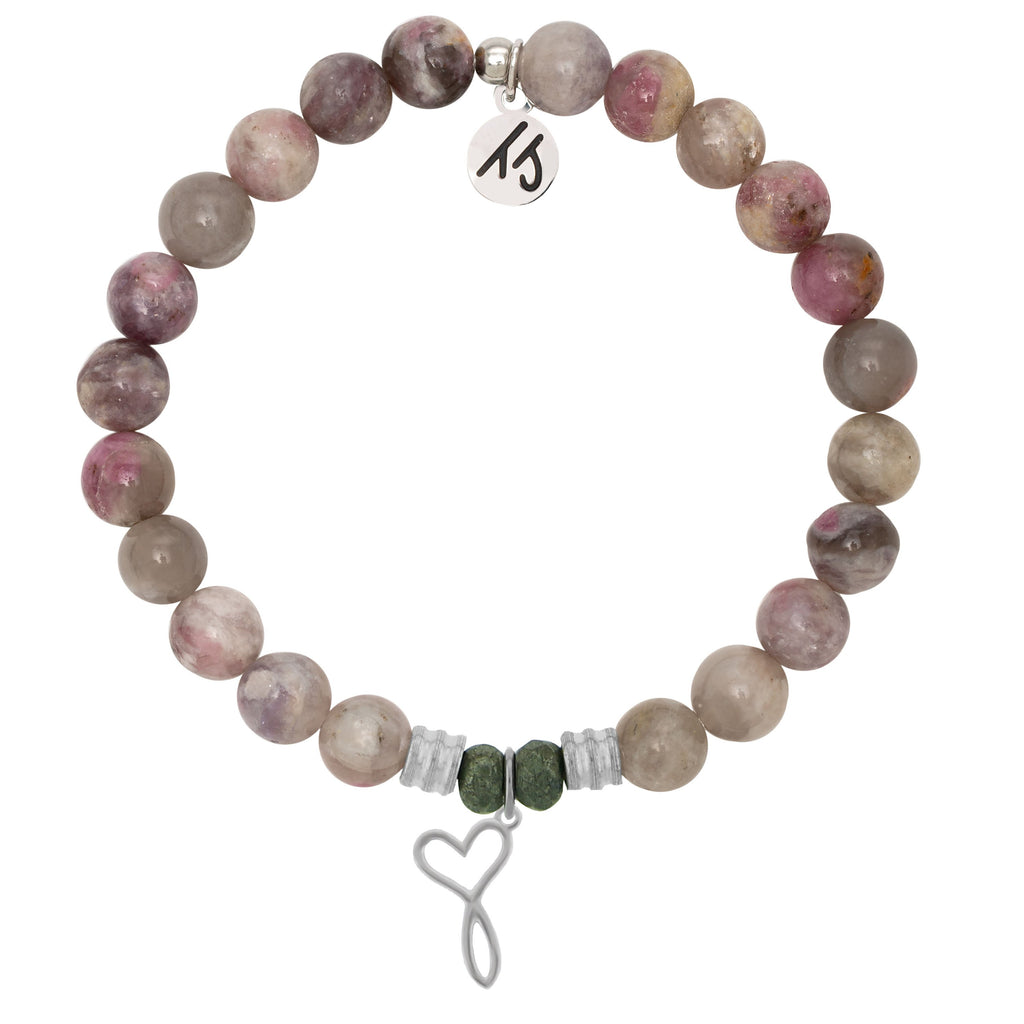 Pink Tourmaline Stone Bracelet with Infinity Heart Sterling Silver Charm