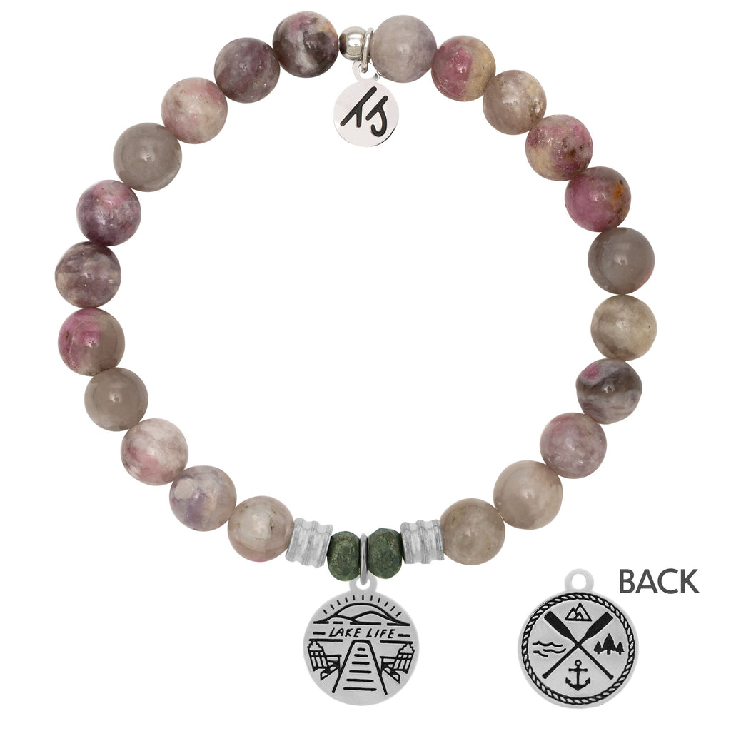 Pink Tourmaline Stone Bracelet with Lake Life Sterling Silver Charm