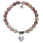 Pink Tourmaline Stone Bracelet with Love Lock Sterling Silver Charm