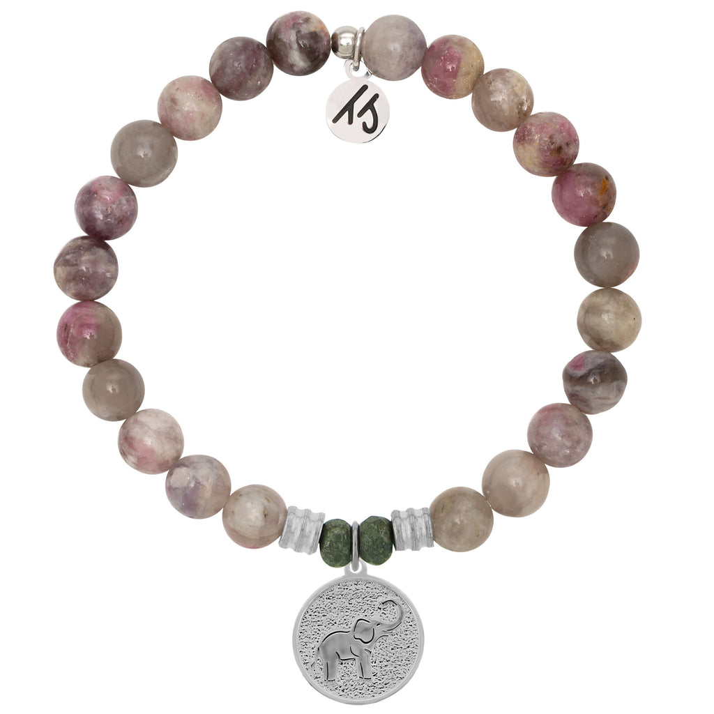 Pink Tourmaline Stone Bracelet with Lucky Elephant Sterling Silver Charm