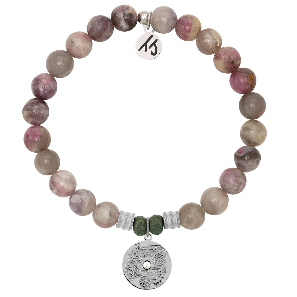 Pink Tourmaline Stone Bracelet with Ocean Lovers Sterling Silver Charm