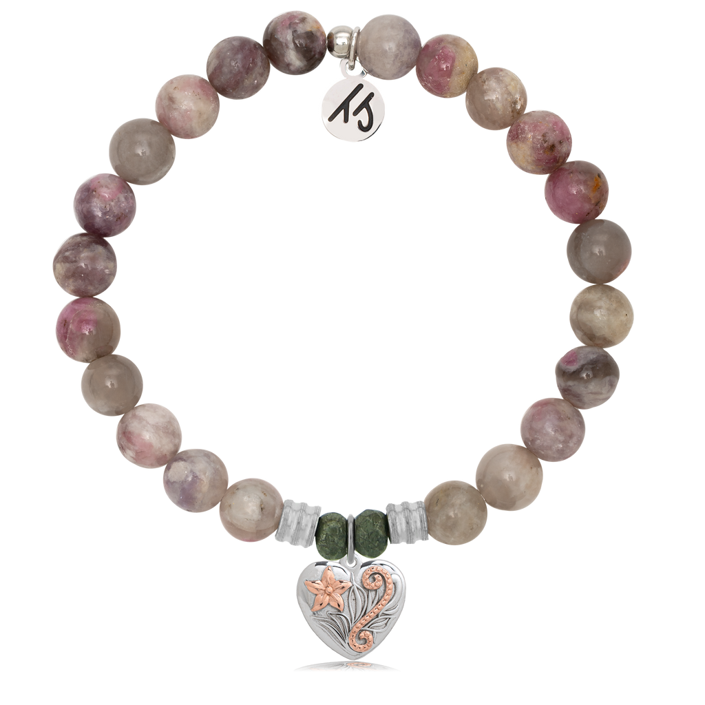 Pink Tourmaline Stone Bracelet with Renewal Heart Sterling Silver Charm