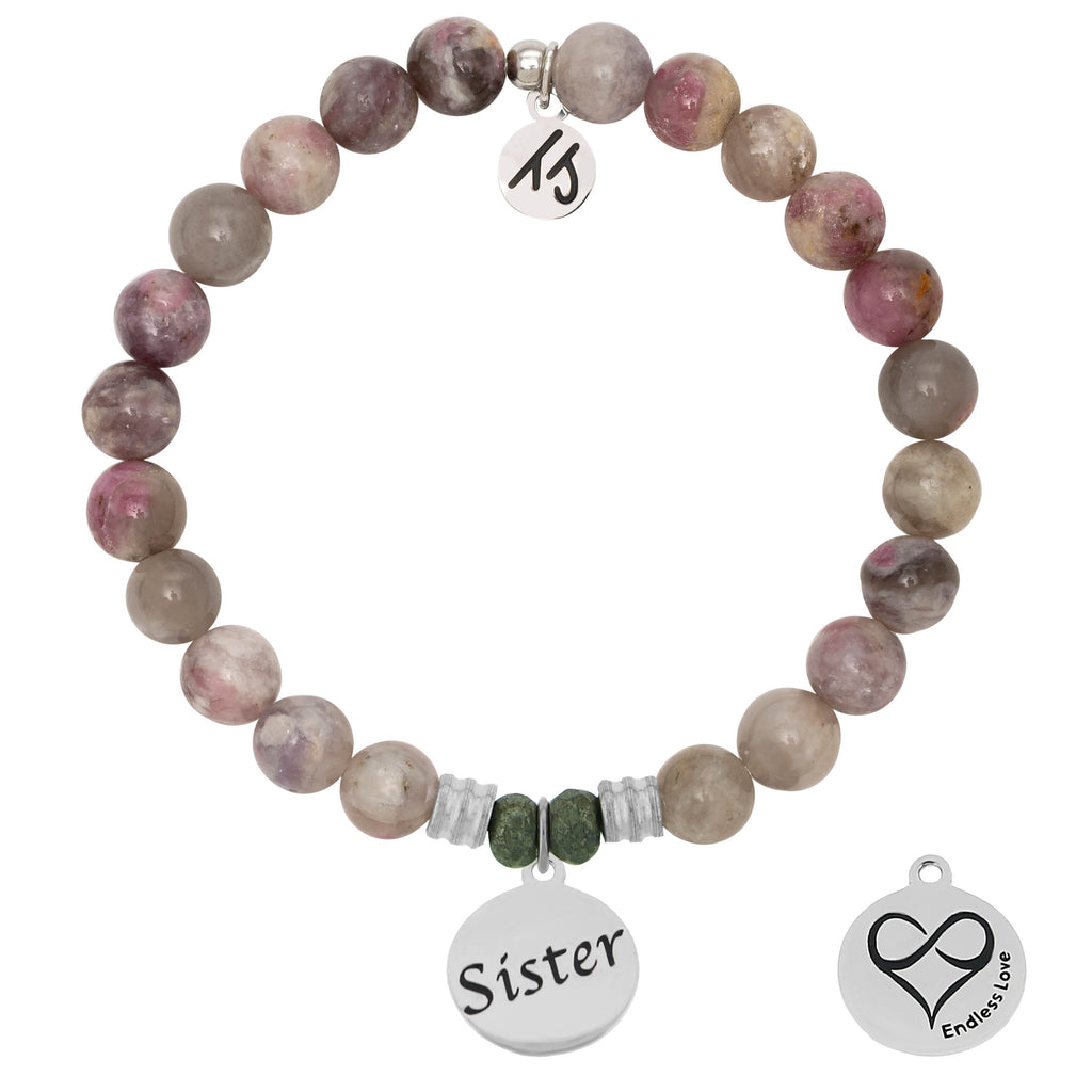 Pink Tourmaline Stone Bracelet with Sister Endless Love Sterling Silver Charm