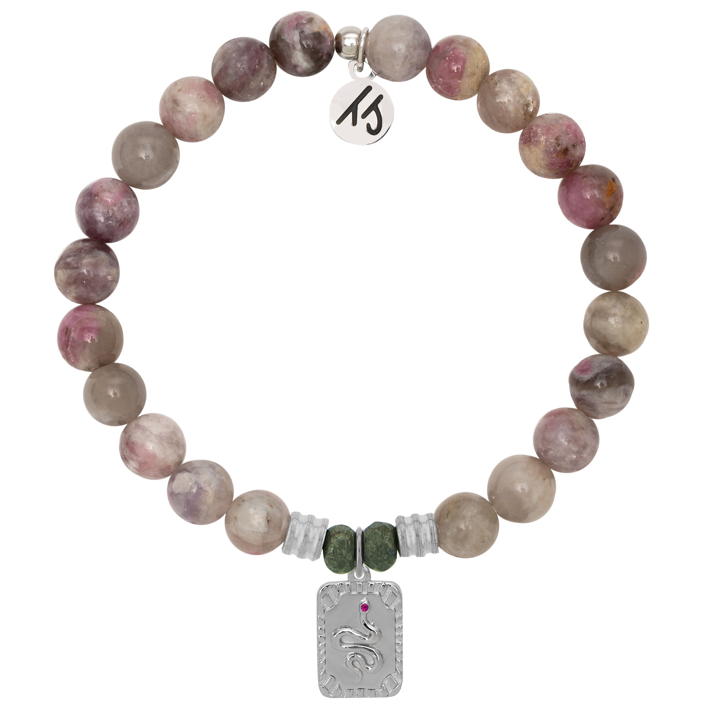 Pink Tourmaline Stone Bracelet with Snake Sterling Silver Charm