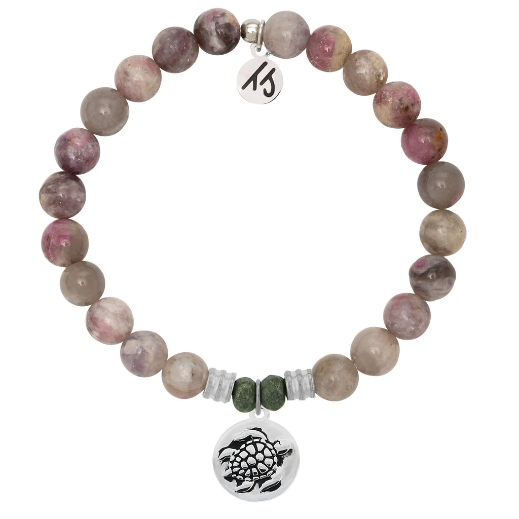Pink Tourmaline Stone Bracelet with Turtle Sterling Silver Charm