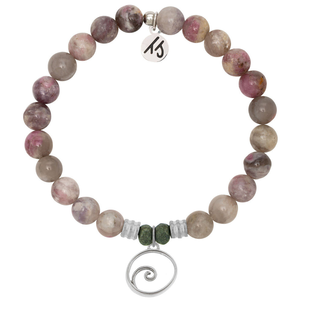 Pink Tourmaline Stone Bracelet with Wave Sterling Silver Charm