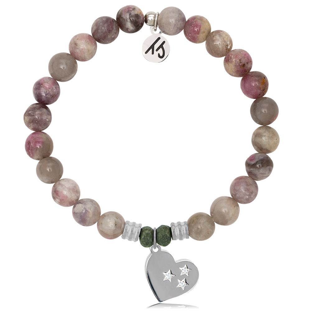 Pink Tourmaline Stone Bracelet with Wishing Heart Sterling Silver Charm