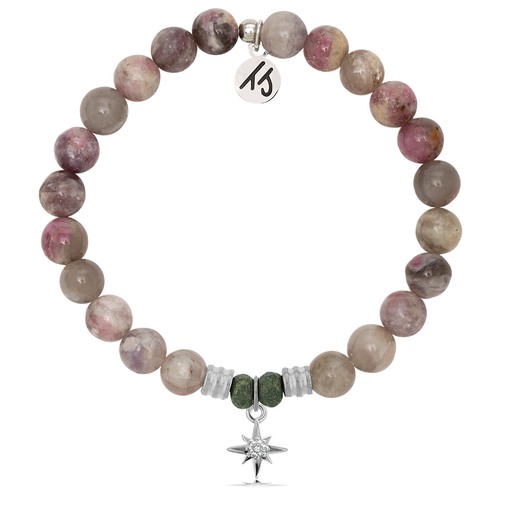 Pink Tourmaline Stone Bracelet with Your Year Sterling Silver Charm