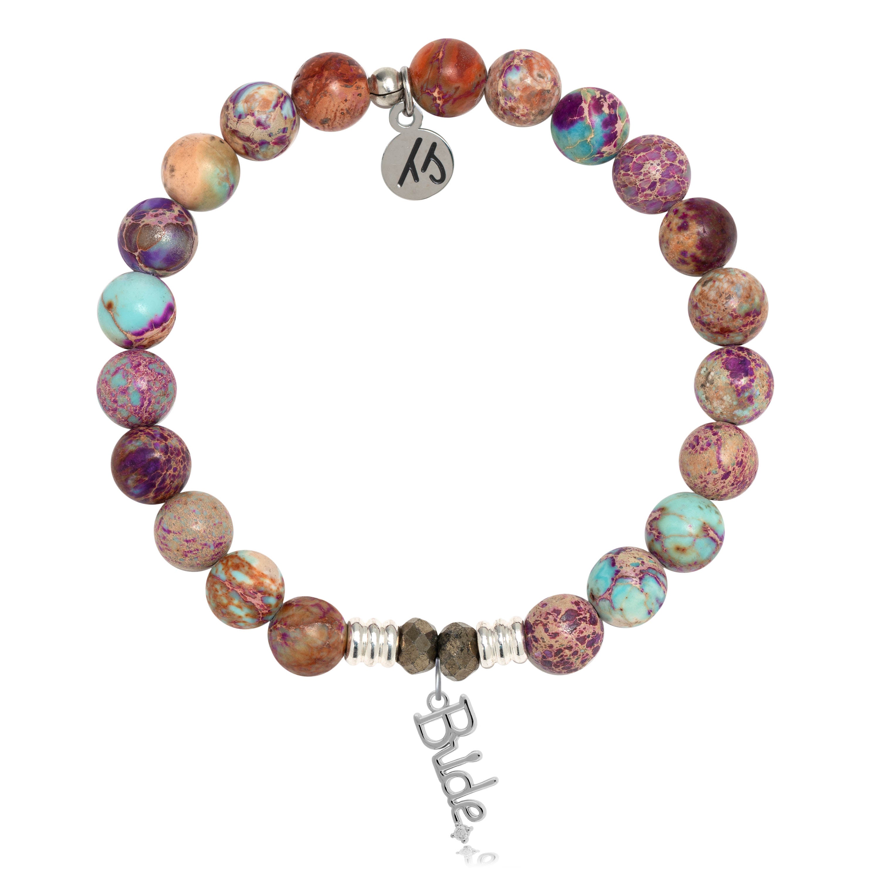 Purple Jasper Stone Bracelet with Bride Sterling Silver Charm