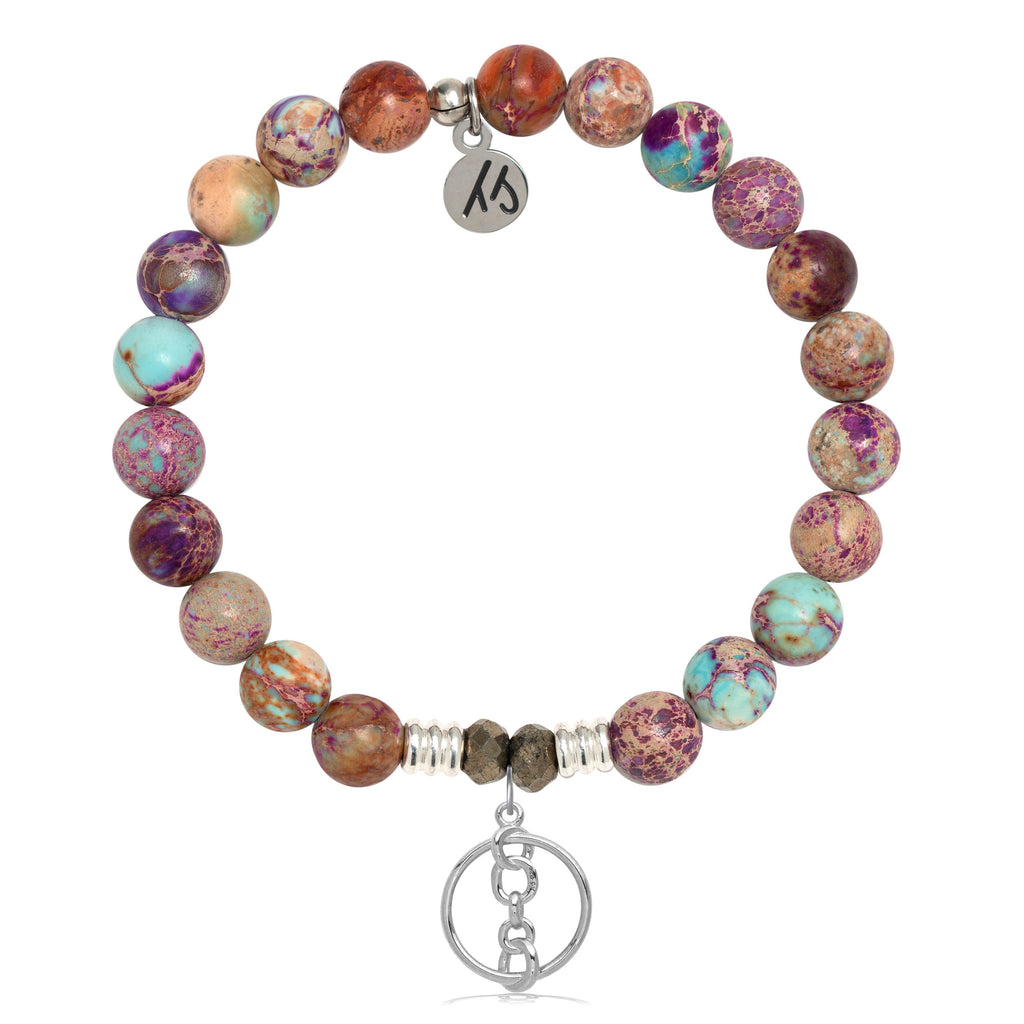 Purple Jasper Stone Bracelet with Connection Sterling Silver Charm