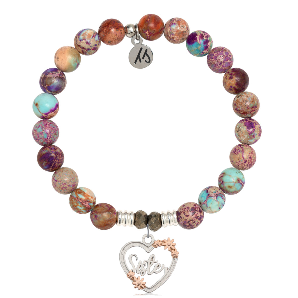 Purple Jasper Stone Bracelet with Heart Sister Sterling Silver Charm