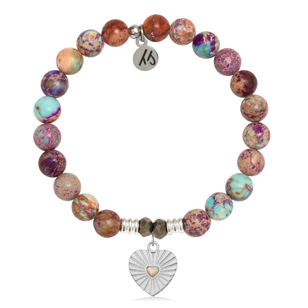 Purple Jasper Stone Bracelet with Heart Sterling Silver Charm