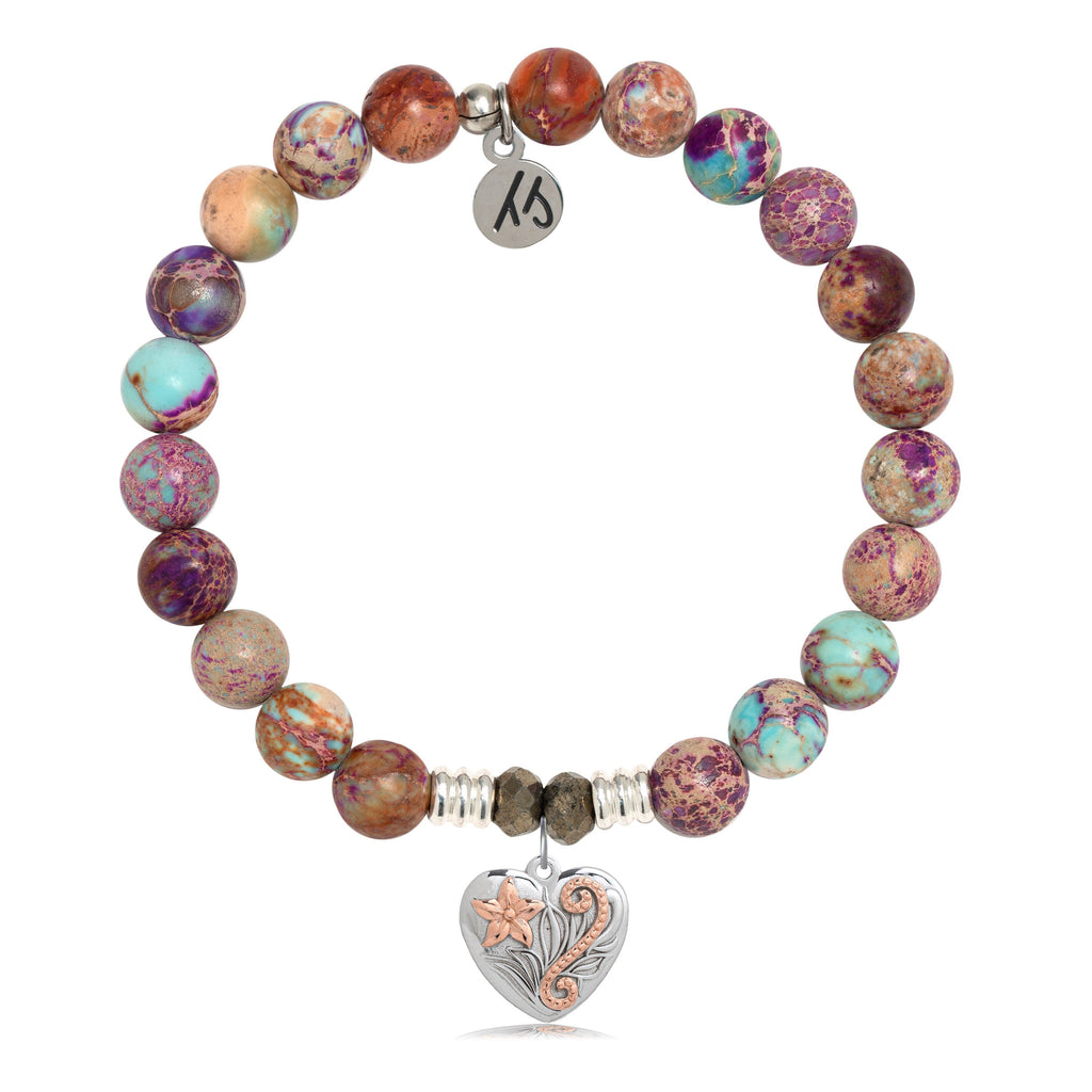 Purple Jasper Stone Bracelet with Renewal Heart Sterling Silver Charm
