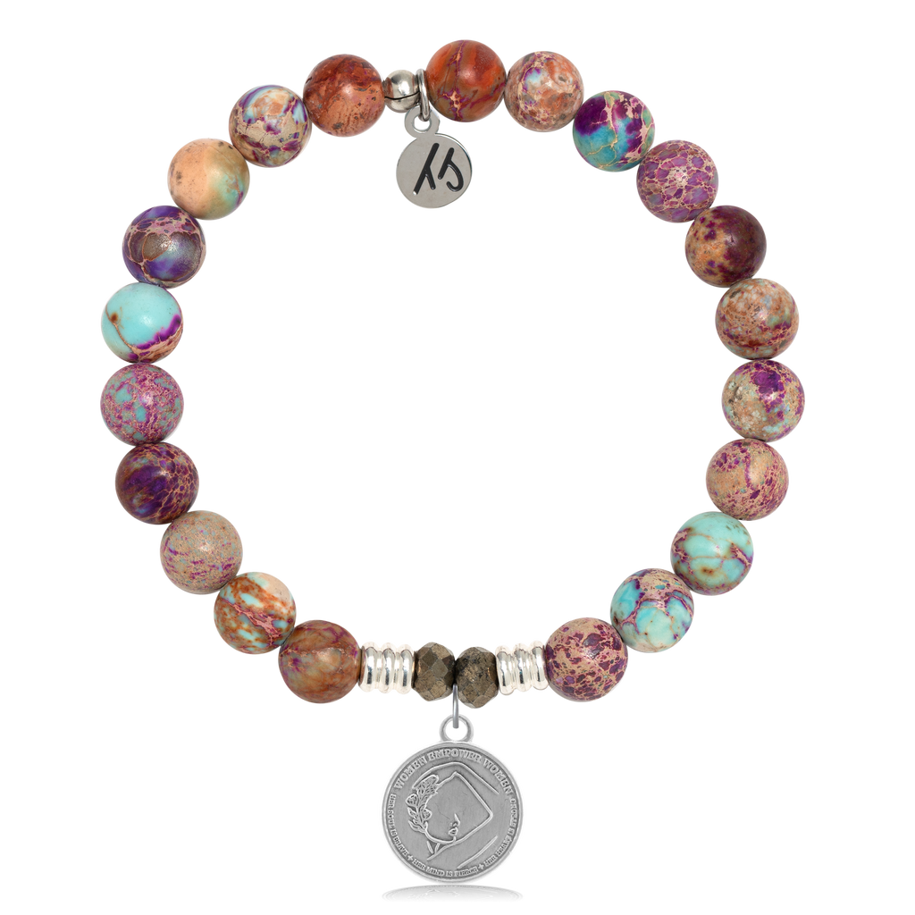 Purple Jasper Stone Bracelet with We Are Strong Sterling Silver Charm