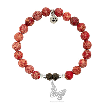 Red Jasper Stone Bracelet with Butterfly Sterling Silver Charm | T. Jazelle