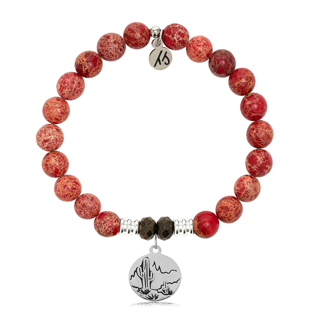 Red Jasper Stone Bracelet with Cactus Sterling Silver Charm