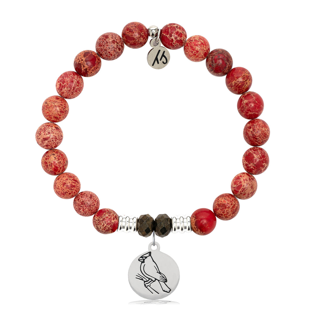 Red Jasper Stone Bracelet with Cardinal Sterling Silver Charm