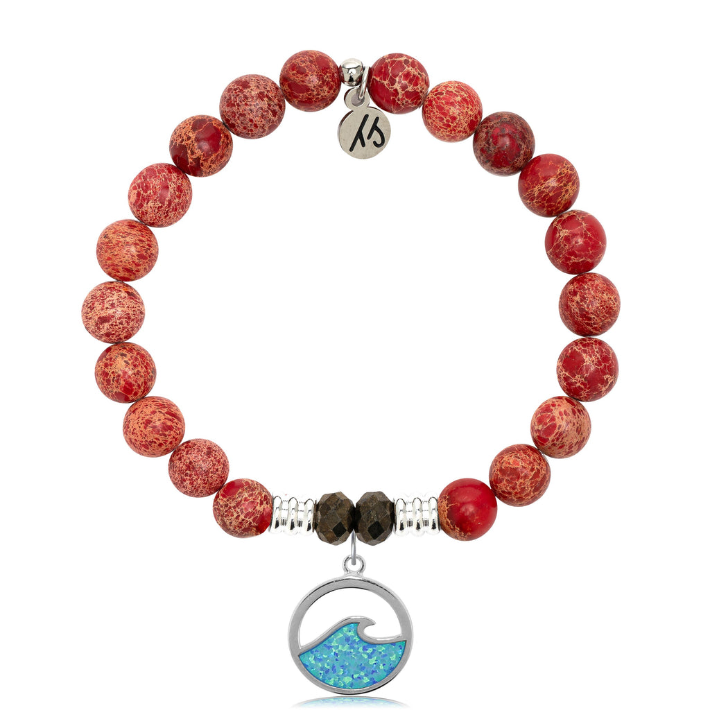 Red Jasper Stone Bracelet with Deep as the Ocean Sterling Silver Charm
