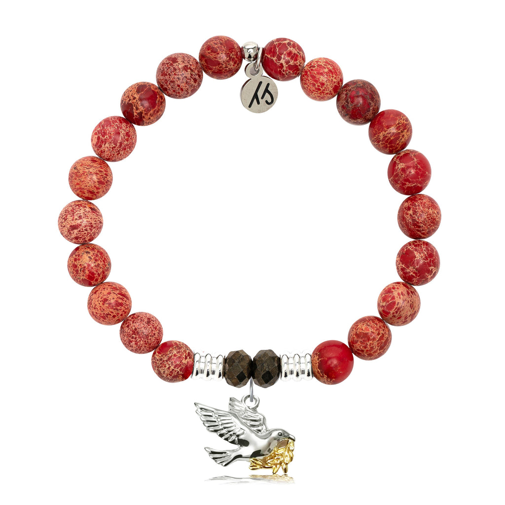 Red Jasper Stone Bracelet with Dove Sterling Silver Charm