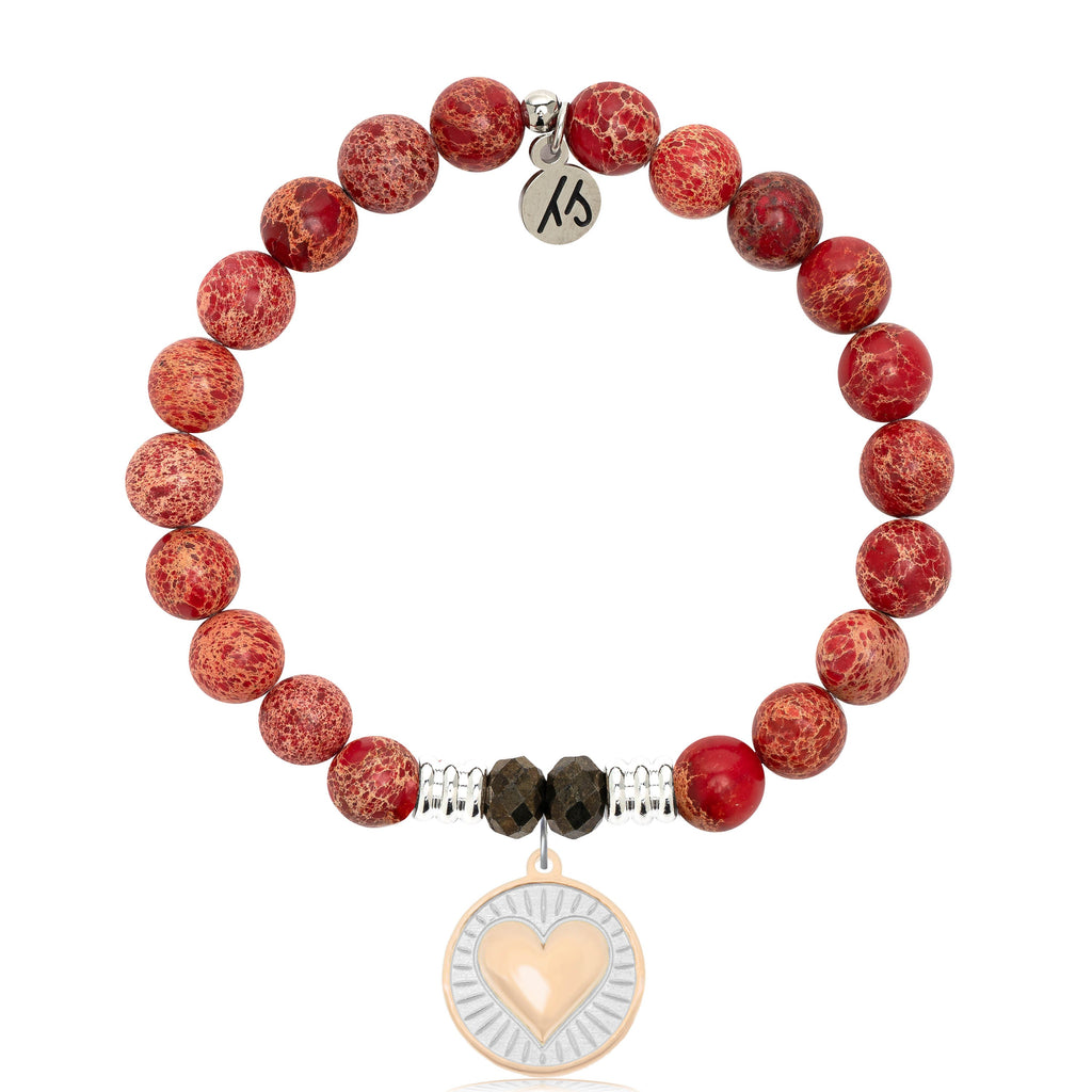Red Jasper Stone Bracelet with Heart of Gold Sterling Silver Charm