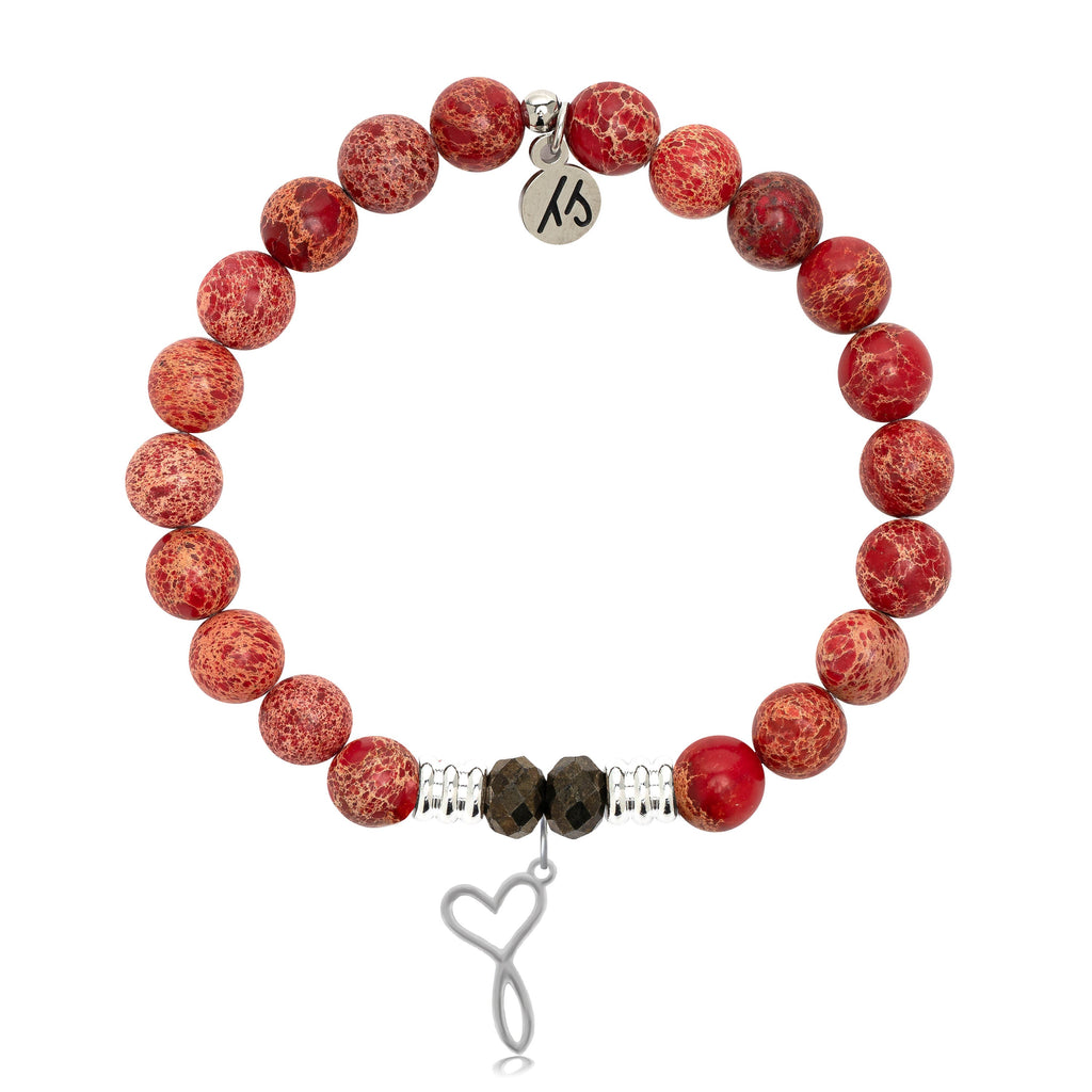 Red Jasper Stone Bracelet with Infinity Heart Sterling Silver Charm