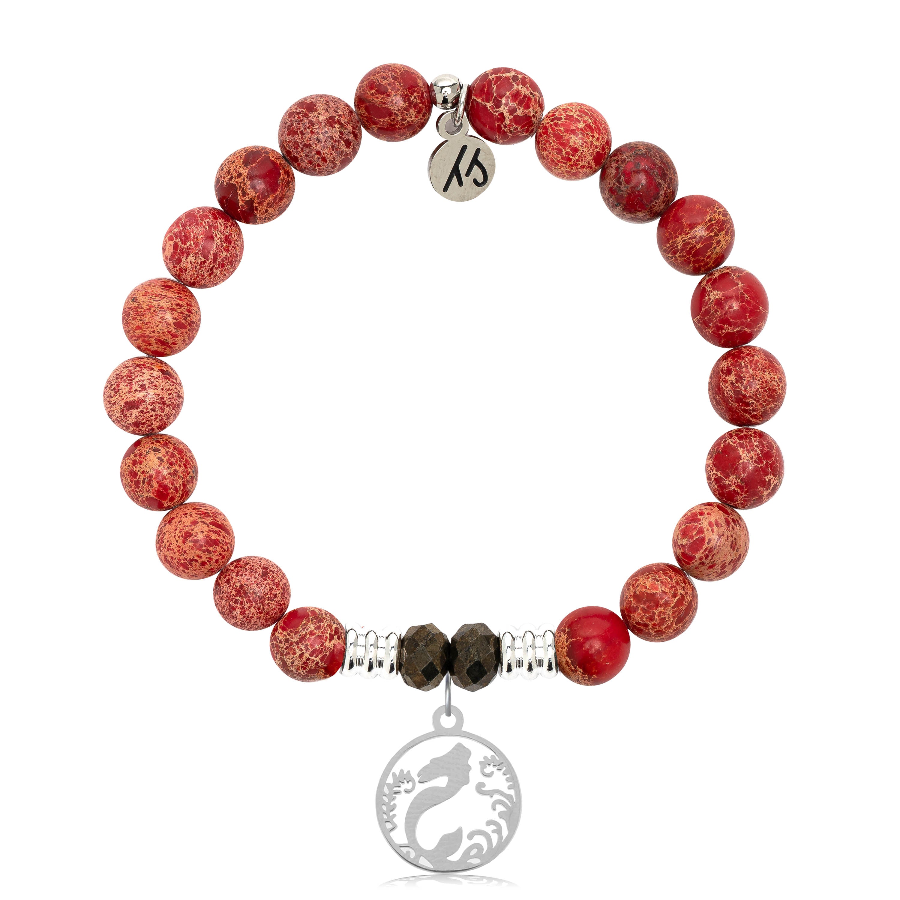 Red Jasper Stone Bracelet with Mermaid Sterling Silver Charm