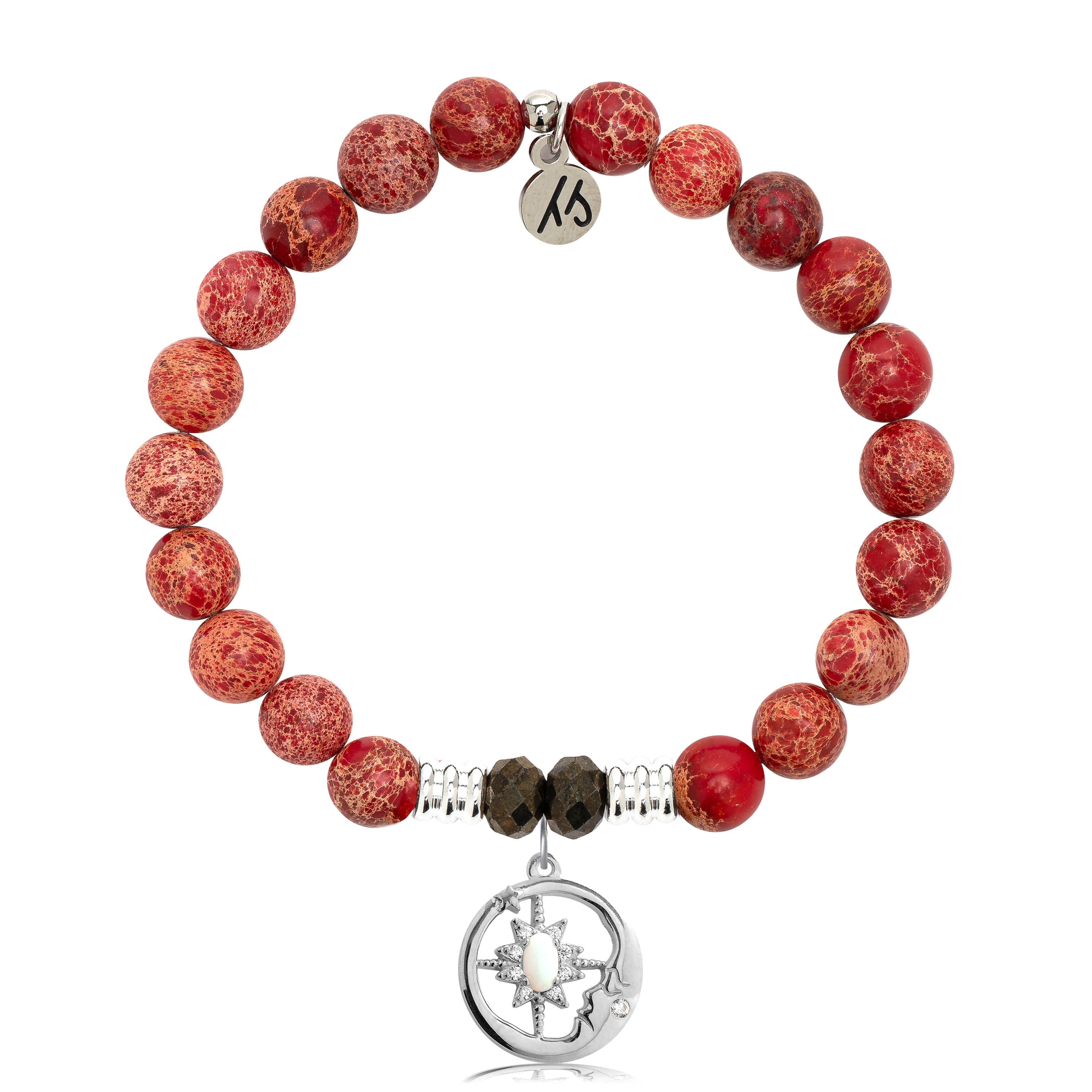 Red Jasper Stone Bracelet with Moonlight Sterling Silver Charm