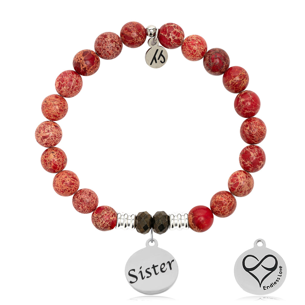 Red Jasper Stone Bracelet with Sister Sterling Silver Charm