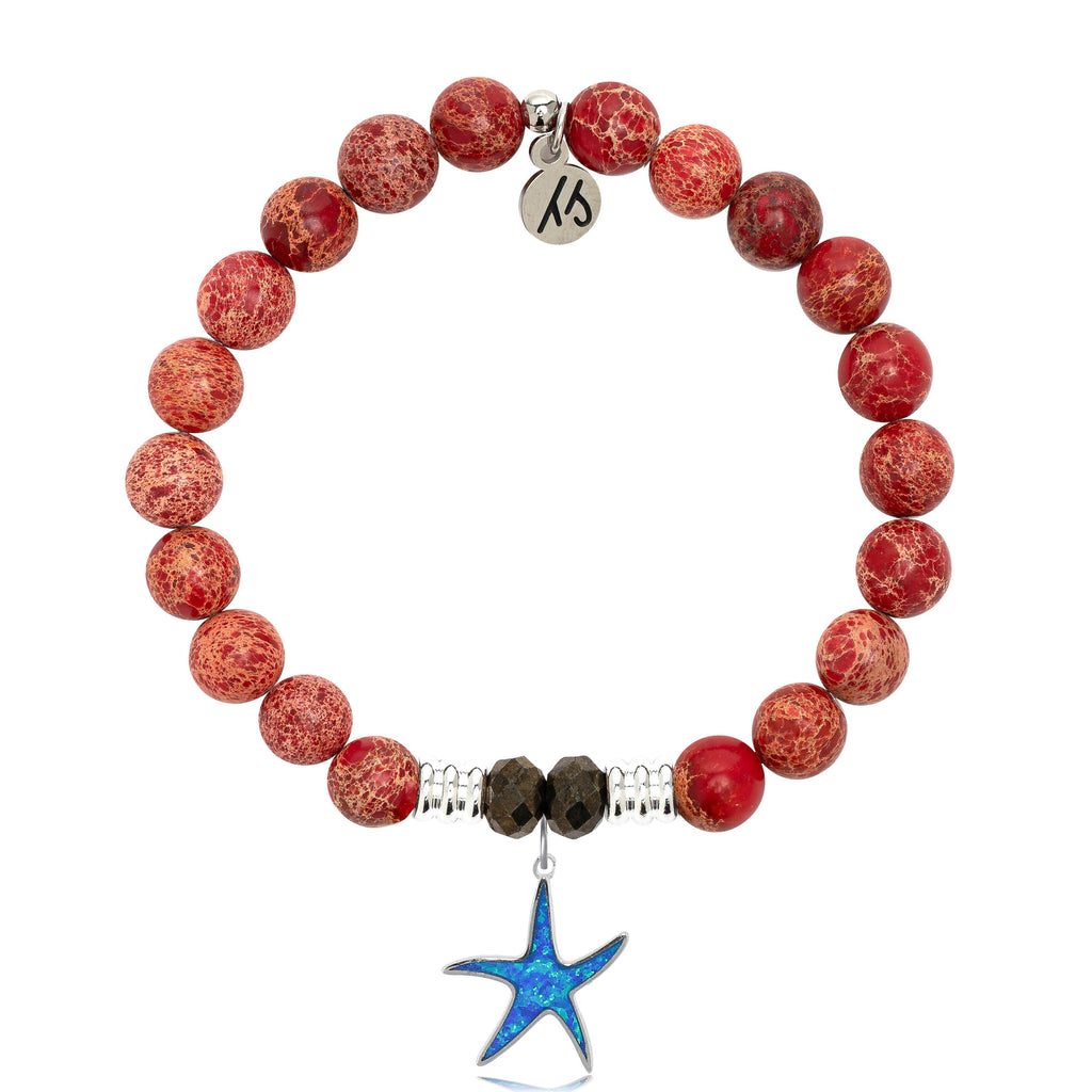 Red Jasper Stone Bracelet with Star of the Sea Sterling Silver Charm