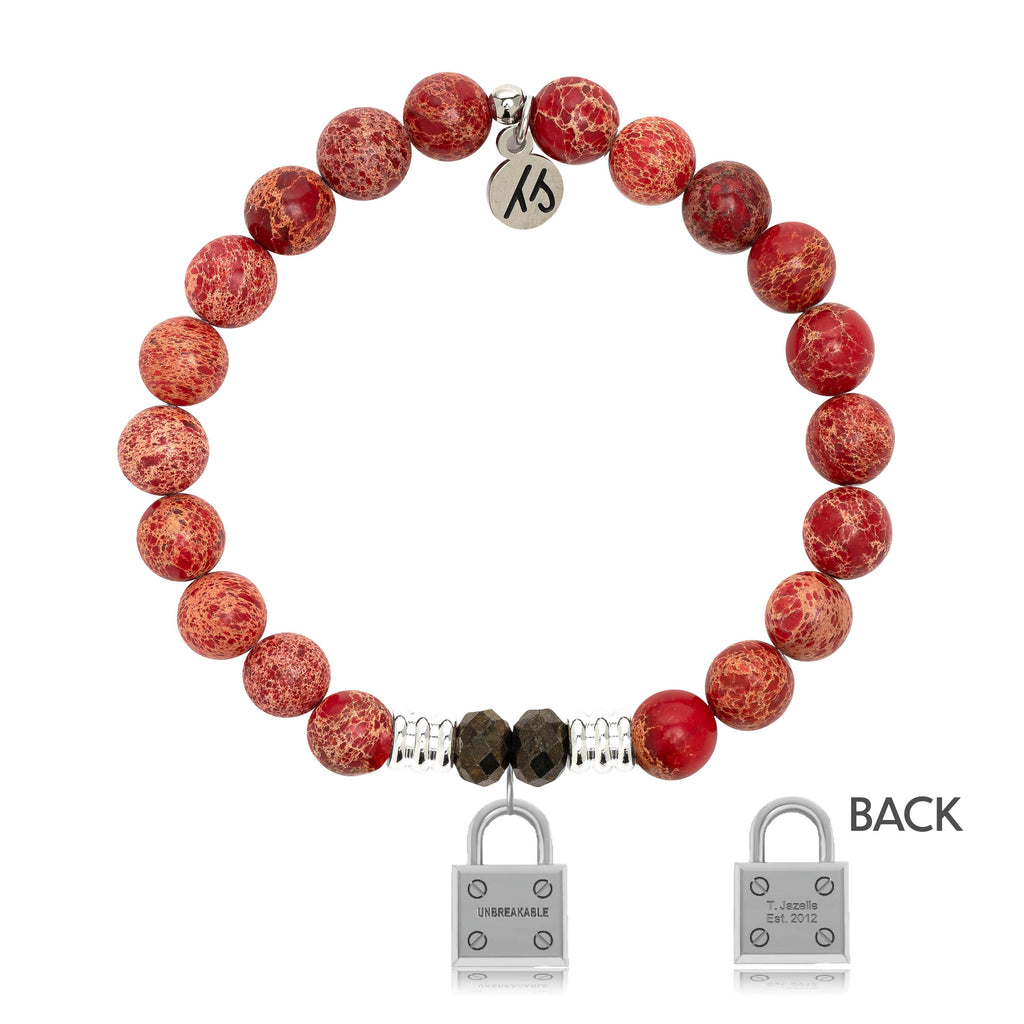Red Jasper Stone Bracelet with Unbreakable Sterling Silver Charm