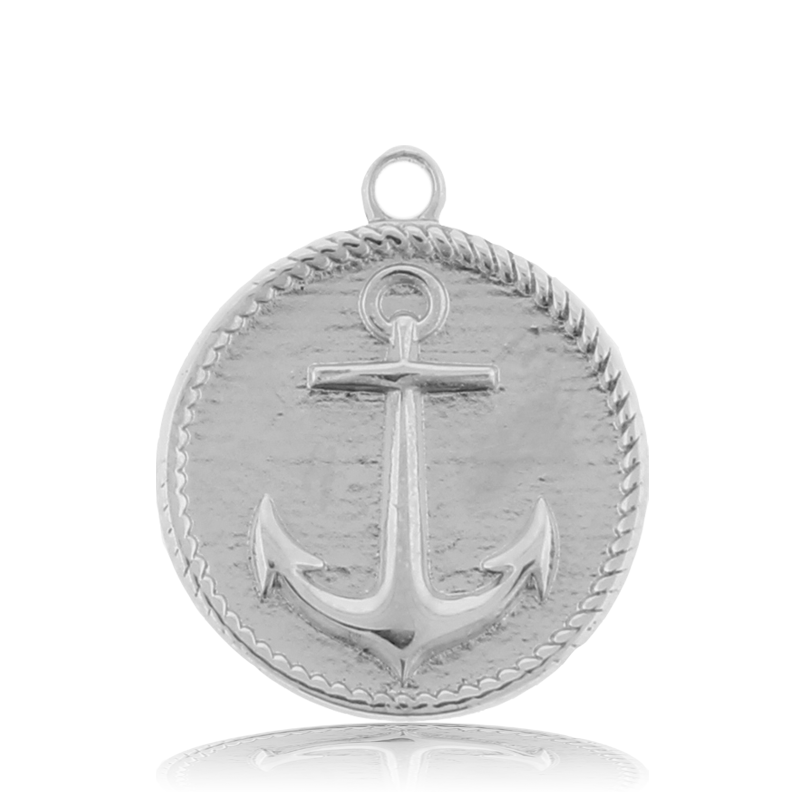 Rose Quartz Stone Bracelet with Anchor Sterling Silver Charm
