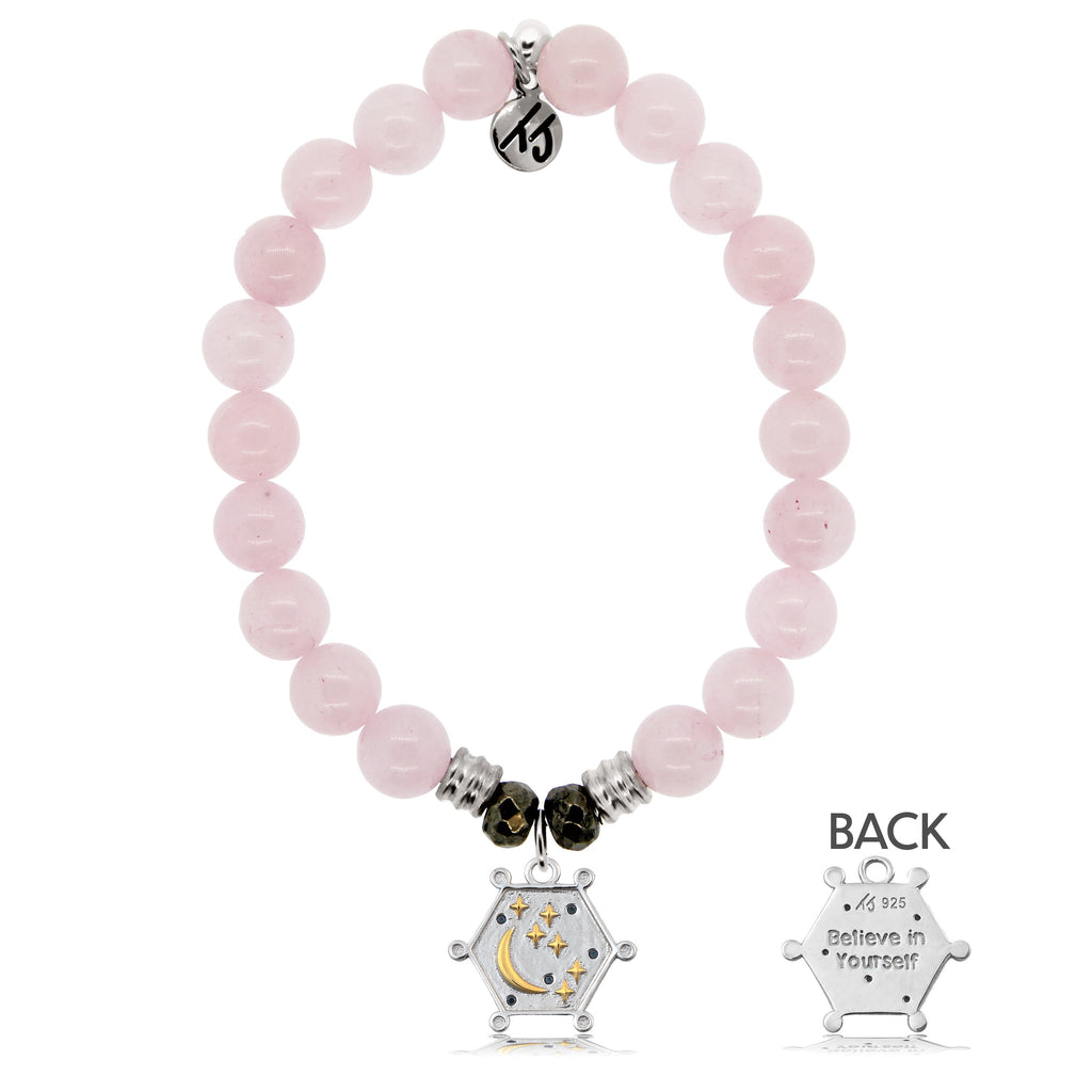 Rose Quartz Stone Bracelet with Believe in Yourself Sterling Silver Charm