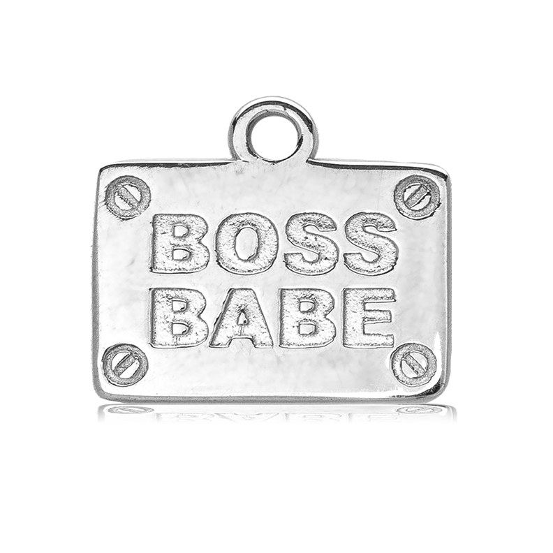Rose Quartz Stone Bracelet with Boss Babe Sterling Silver Charm