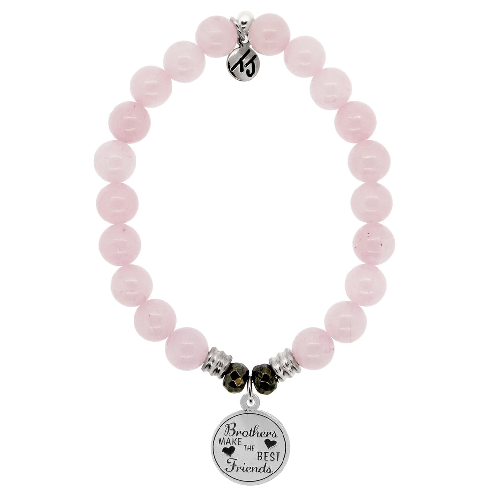 Rose Quartz Stone Bracelet with Brother's Love Sterling Silver Charm
