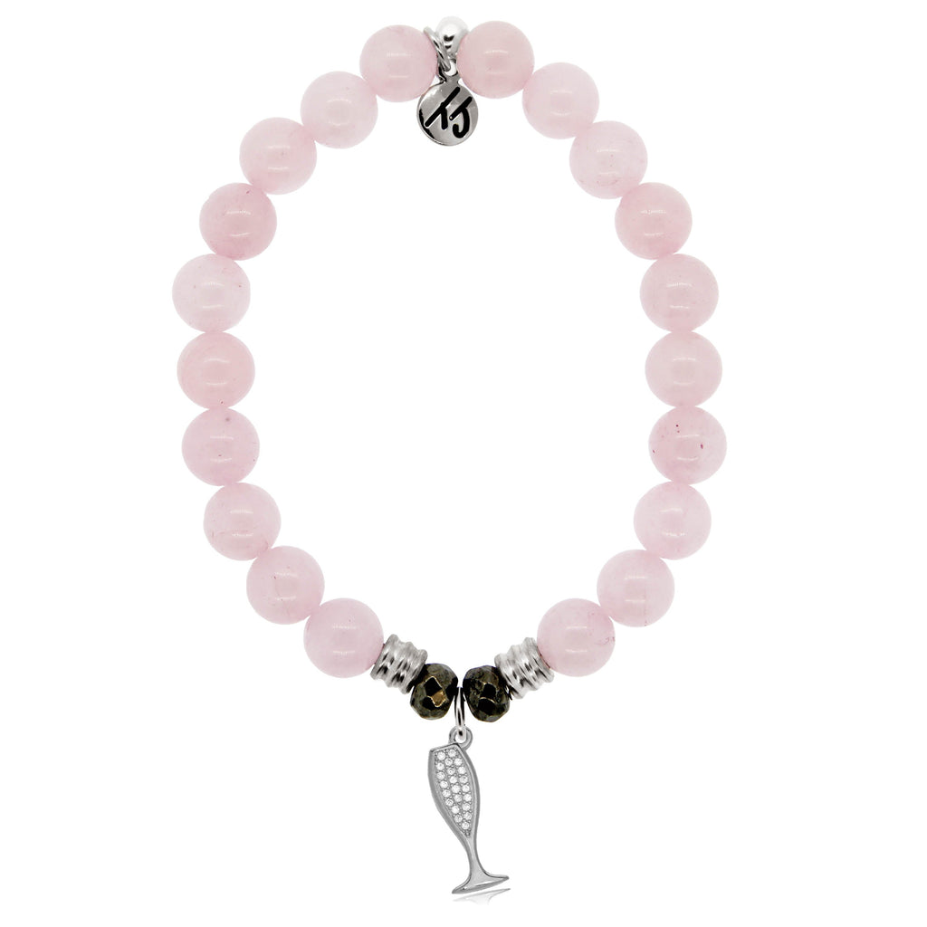 Rose Quartz Stone Bracelet with Cheers Sterling Silver Charm
