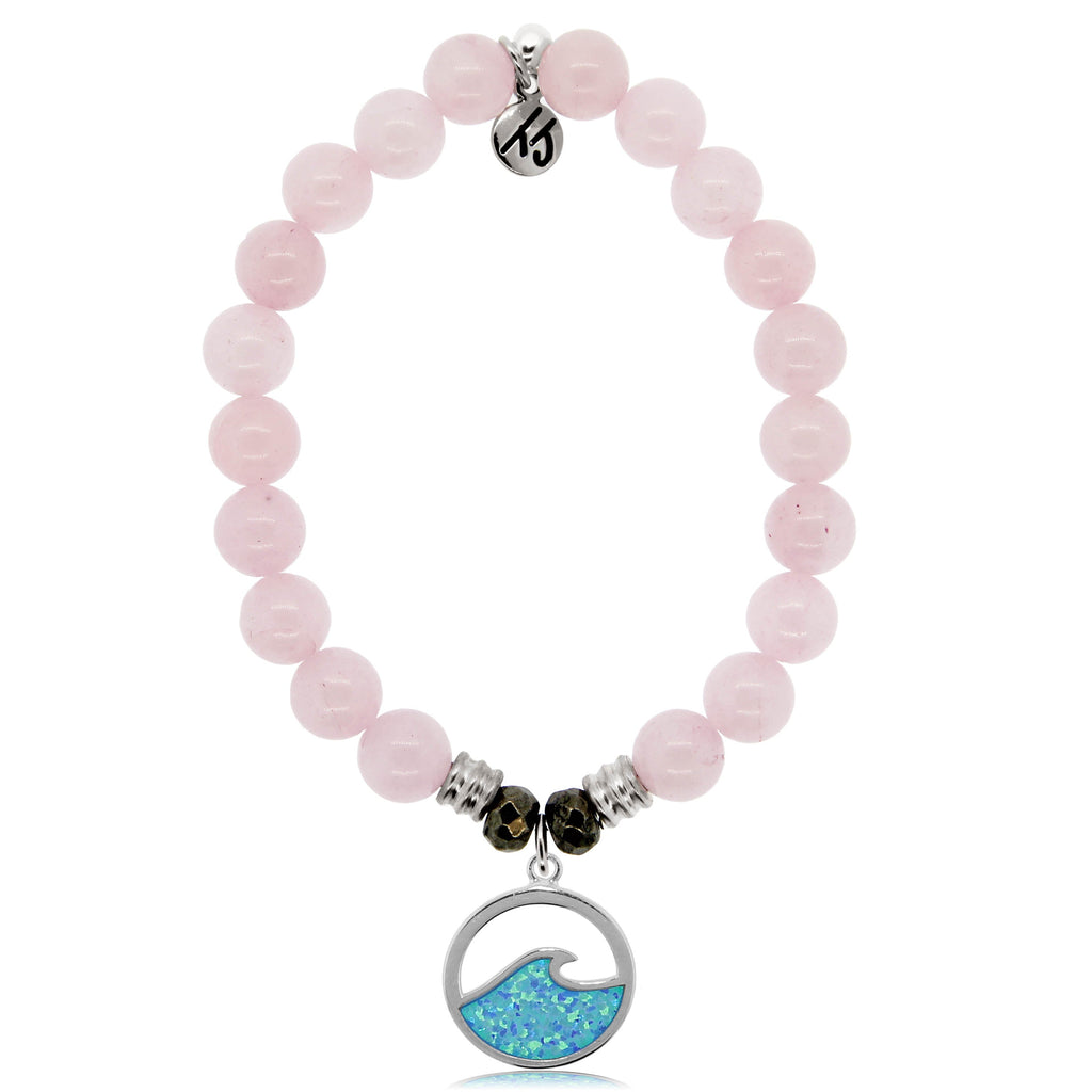 Rose Quartz Stone Bracelet with Deep as the Ocean Sterling Silver Charm