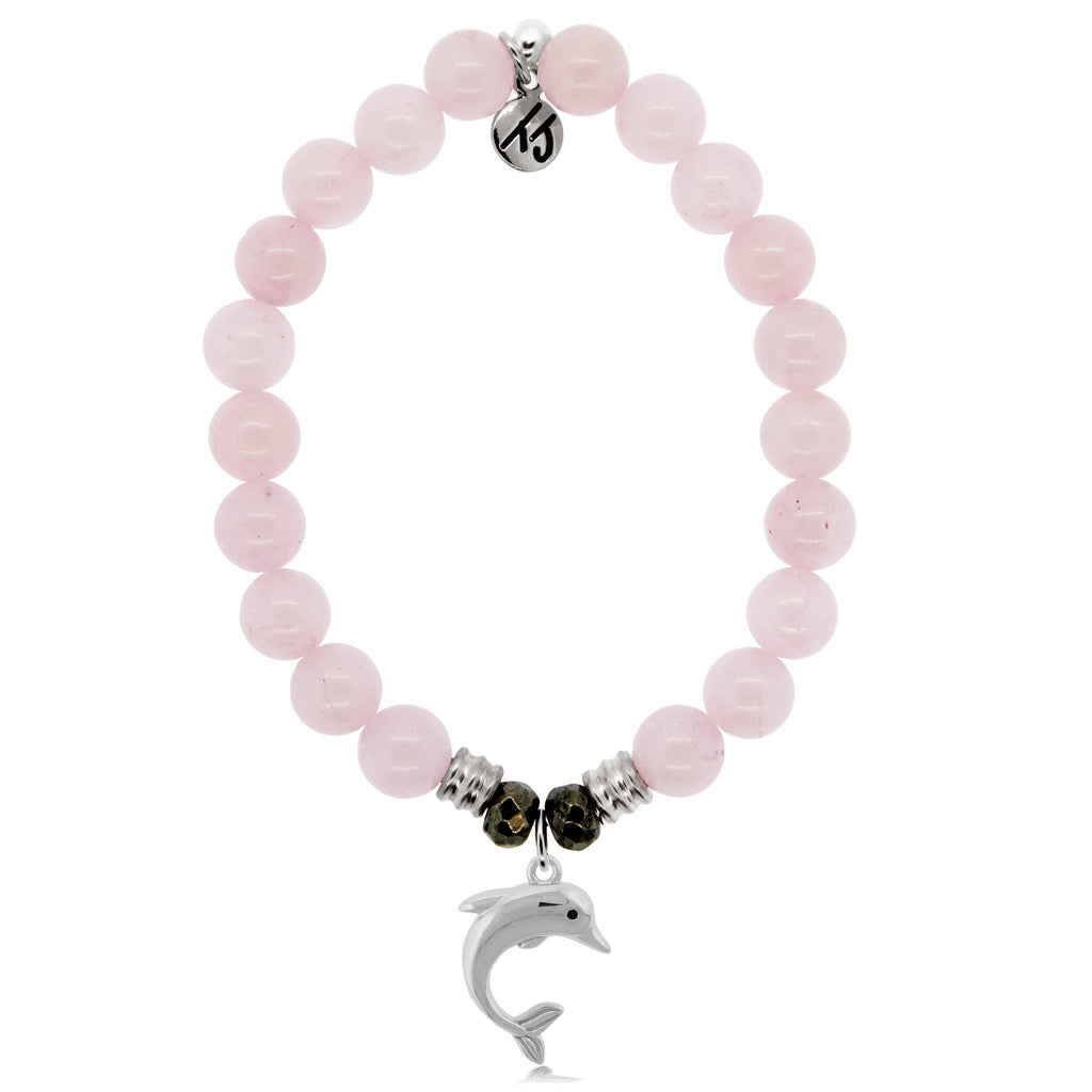 Rose Quartz Stone Bracelet with Dolphin Sterling Silver Charm