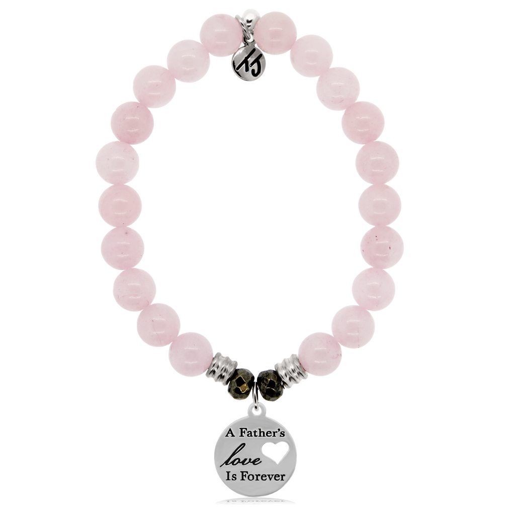 Rose Quartz Stone Bracelet with Fathers Love Sterling Silver Charm