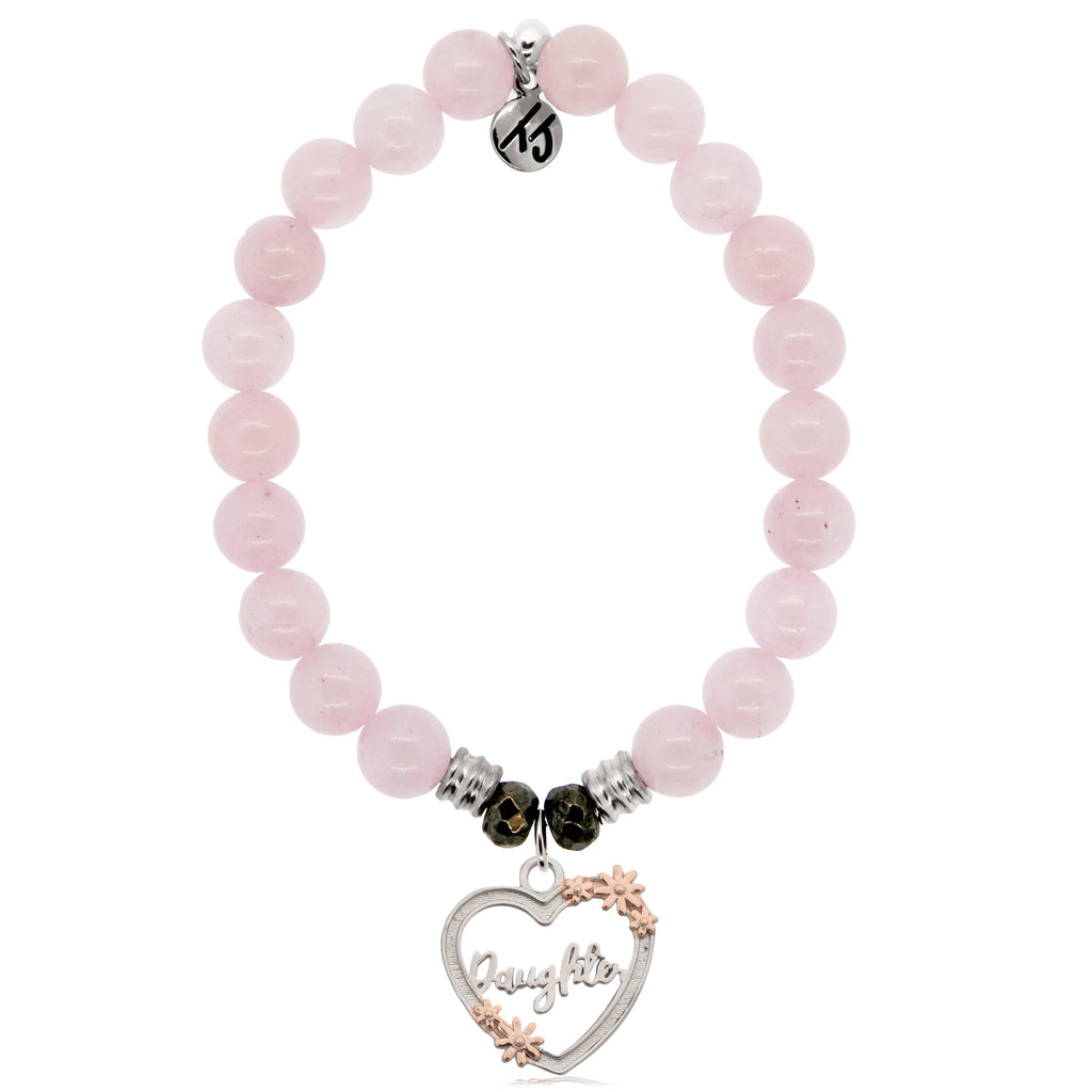 Rose Quartz Stone Bracelet with Heart Daughter Sterling Silver Charm